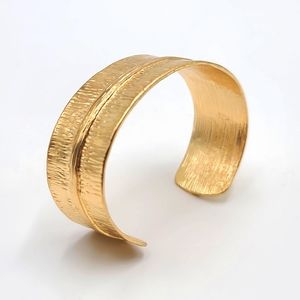 Hammered Wide Gold Tone Cuff Bracelet